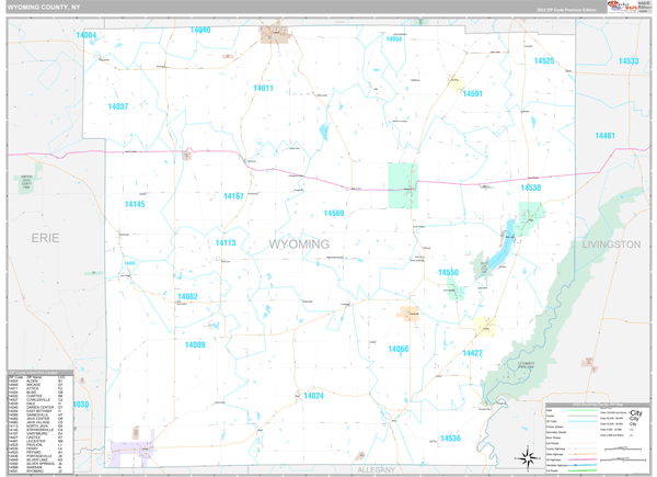 Wyoming County Wall Map Premium Style