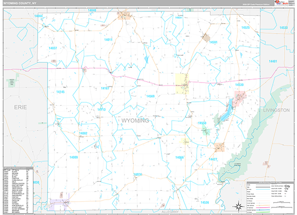 Wyoming County, NY Zip Code Map