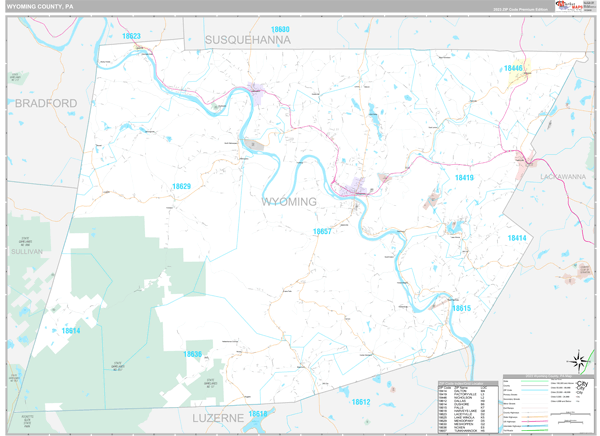 Wyoming County, PA Carrier Route Wall Map