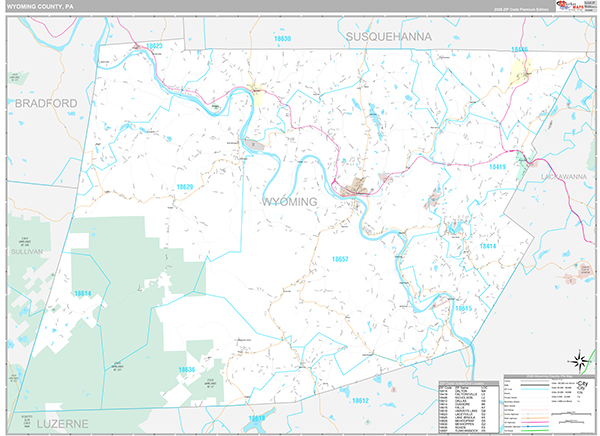 Wyoming County, PA Wall Map Premium Style