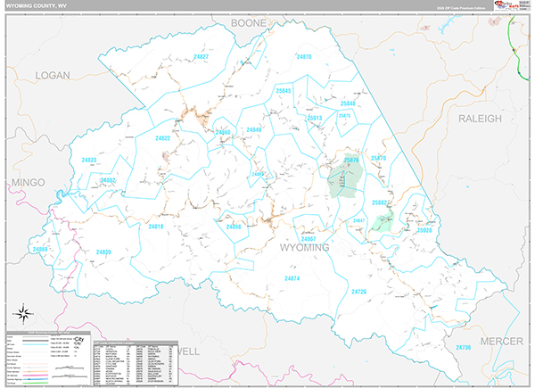 Wyoming County, WV Zip Code Map
