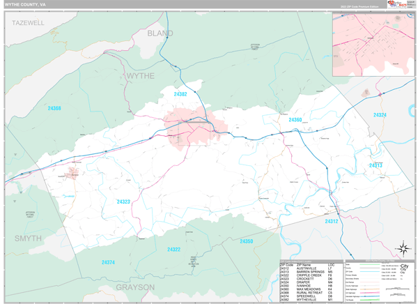 Wythe County, VA Carrier Route Wall Map