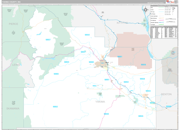 Yakima County Wall Map Premium Style