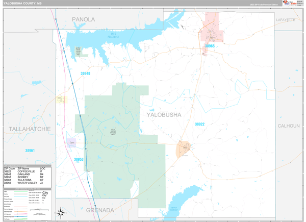 Yalobusha County, MS Wall Map Premium Style