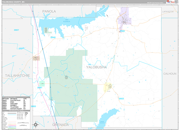 Yalobusha County, MS Zip Code Map