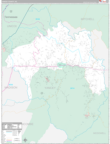 Yancey County, NC Wall Map