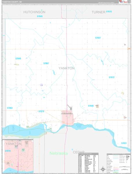 Yankton County, SD Wall Map Premium Style