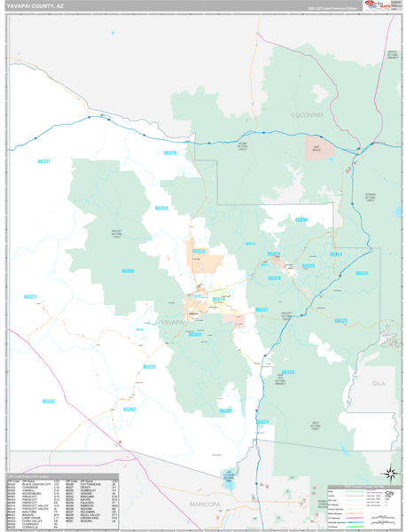 Yavapai County, AZ Carrier Route Wall Map