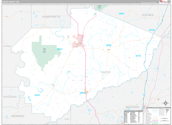Yazoo County, MS Wall Map