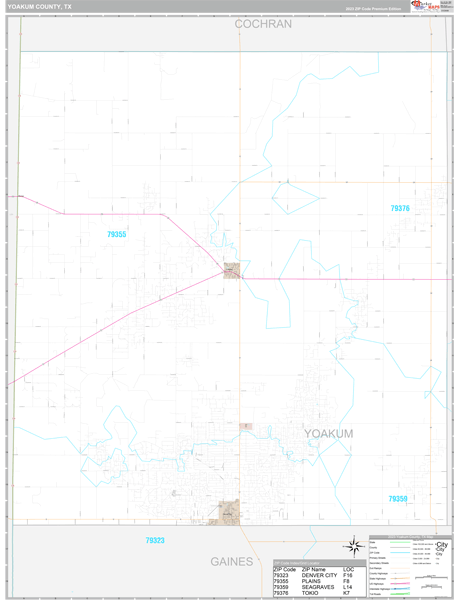 Yoakum County, TX Carrier Route Wall Map