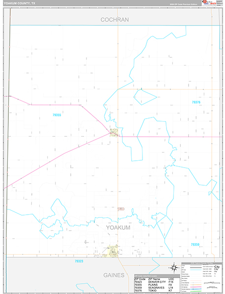 Yoakum County, TX Zip Code Map