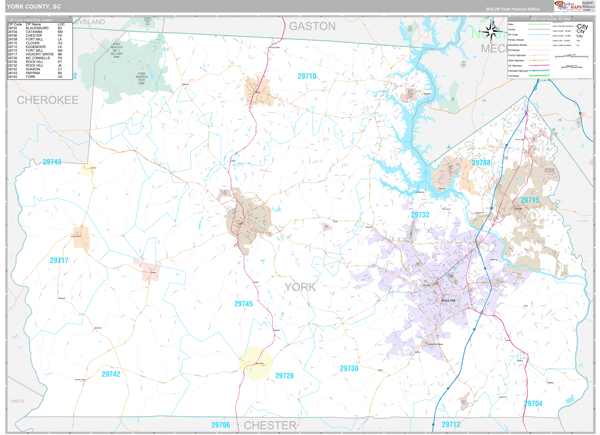 York County, SC Zip Code Map