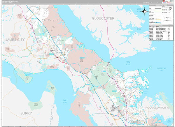 York County, VA Wall Map