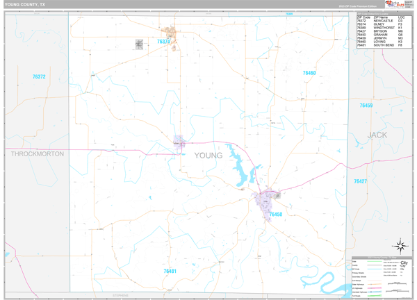Young County, TX Carrier Route Wall Map