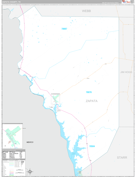 Zapata County, TX Wall Map Premium Style