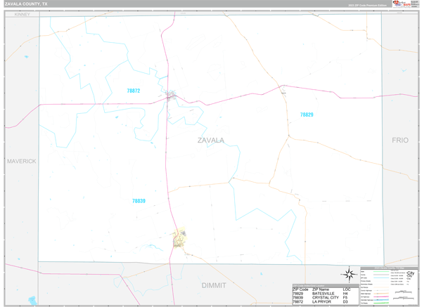 Zavala County, TX Carrier Route Wall Map