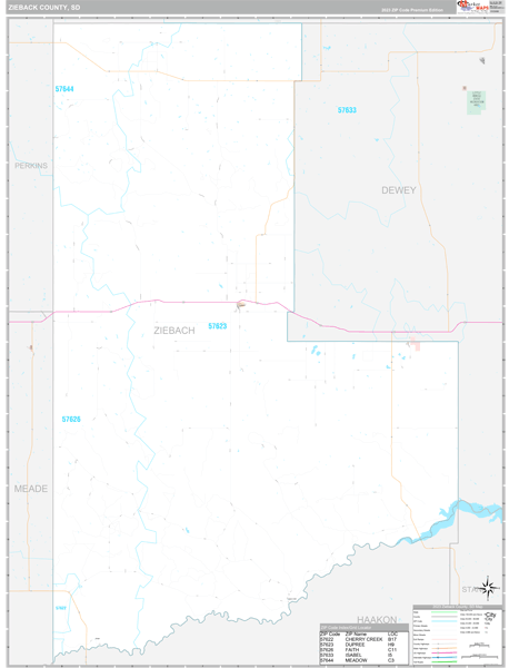Ziebach County Wall Map Premium Style