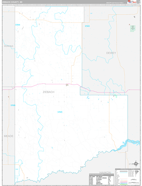 Ziebach County, SD Zip Code Map