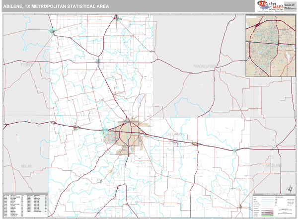 Abilene, TX Metro Area Wall Map