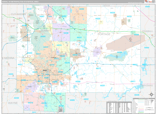 Akron, OH Metro Area Wall Map