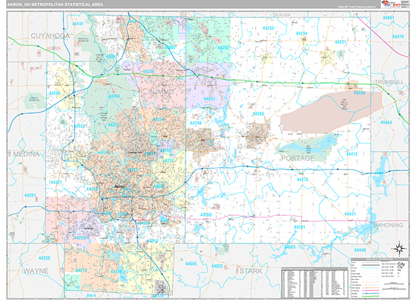 Akron, OH Metro Area Wall Map