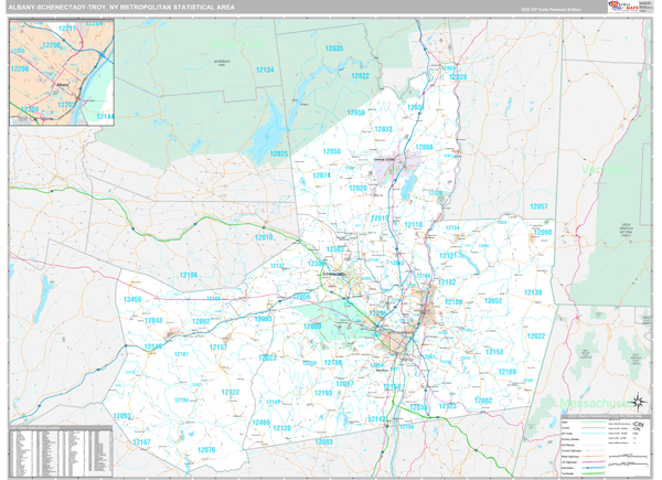Albany-Schenectady-Troy, NY Metro Area Wall Map Premium Style by ...