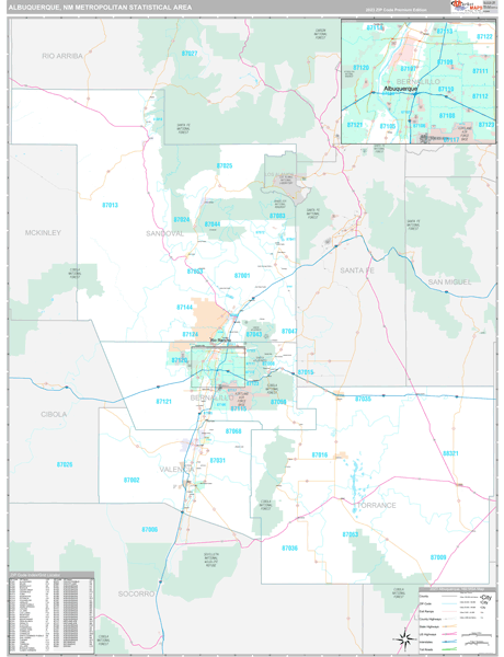Albuquerque Metro Area Wall Map Premium Style