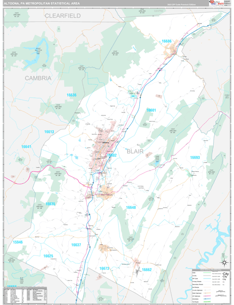 Altoona, PA Metro Area Wall Map