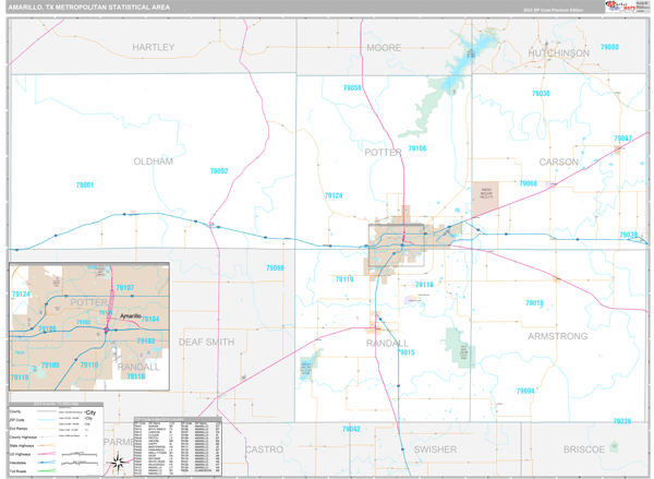 Amarillo, TX Metro Area Wall Map