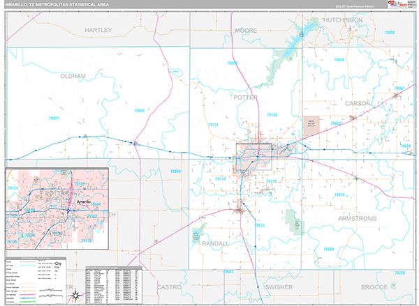 Amarillo, TX Metro Area Wall Map