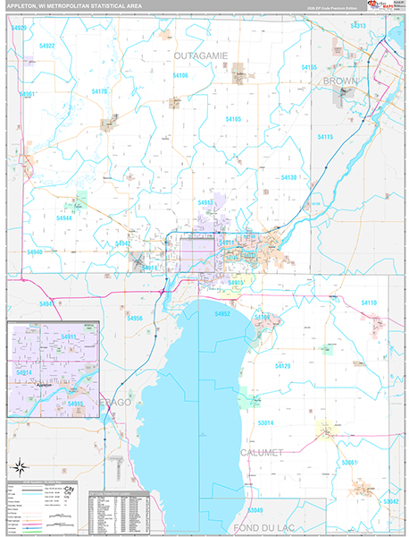 Appleton, WI Metro Area Wall Map
