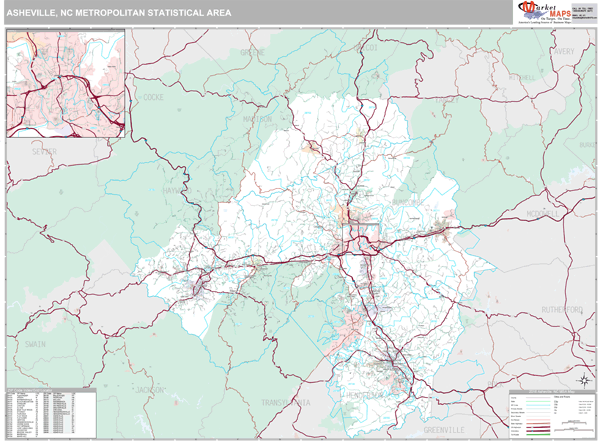 Asheville, NC Metro Area Wall Map