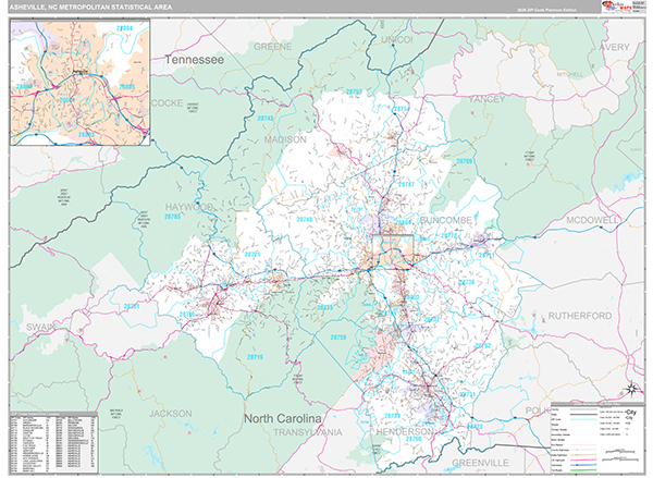 Asheville Metro Area Wall Map Premium Style
