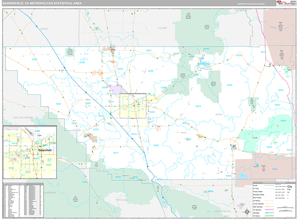 Bakersfield Metro Area Wall Map