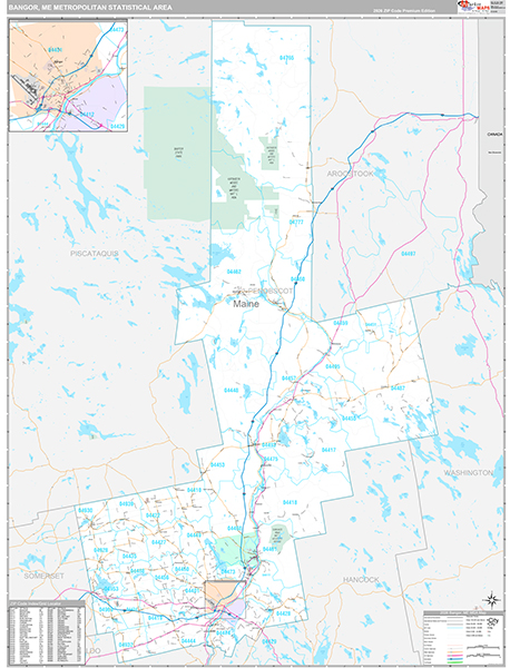 Bangor Metro Area Wall Map Premium Style