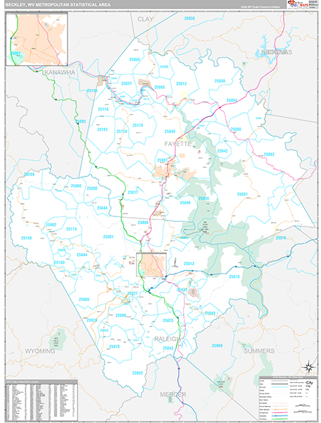 Beckley, WV Metro Area Wall Map