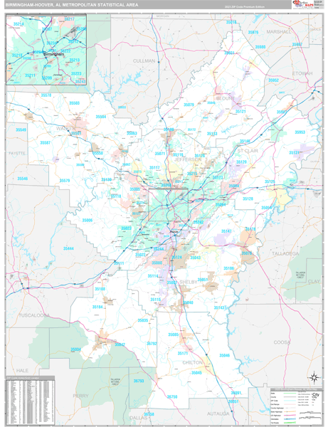 Birmingham Hoover Metro Area Al Zip Code Map Premium Style