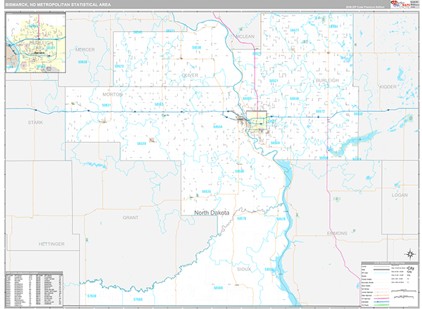 Bismarck Metro Area Wall Map Premium Style
