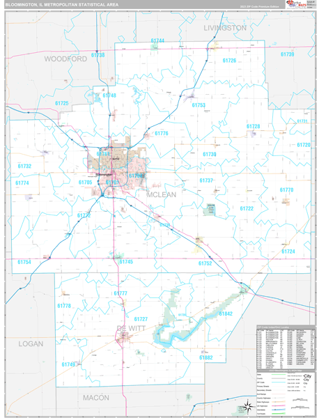 Bloomington, IL Metro Area Wall Map