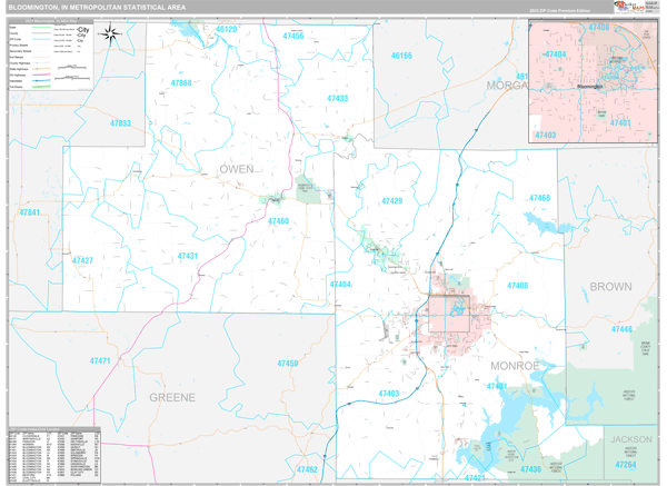 Bloomington, IN Metro Area Wall Map