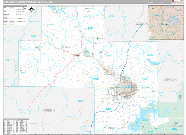 Bloomington, IN Metro Area Wall Map