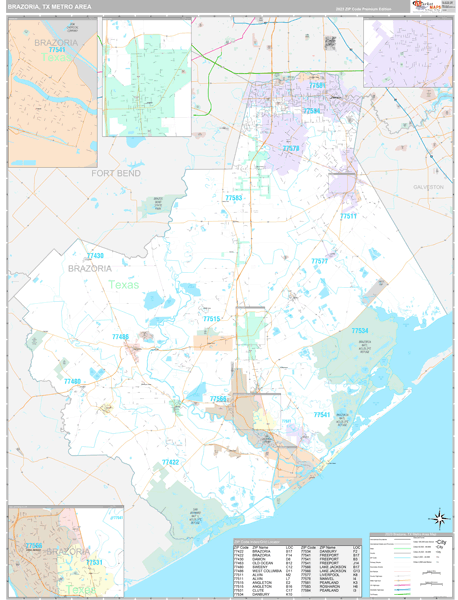Brazoria, TX Metro Area Wall Map