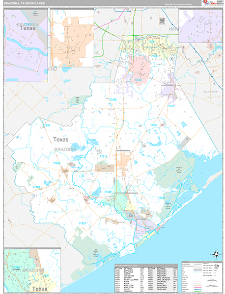 Brazoria, TX Metro Area Wall Map