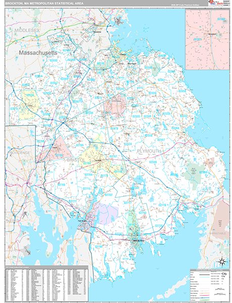 Brockton, MA Metro Area Wall Map