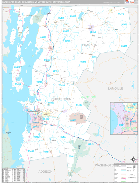 Burlington-south Burlington, Vt Metro Area Wall Map Premium Style By 