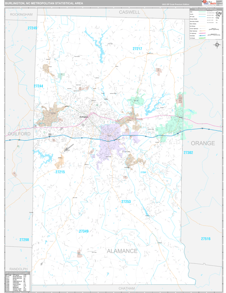 Burlington, NC Metro Area Wall Map