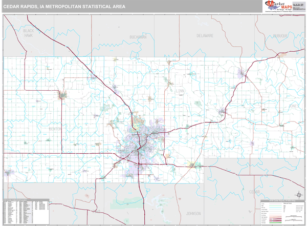 Cedar Rapids, IA Metro Area Wall Map Premium Style by MarketMAPS - MapSales