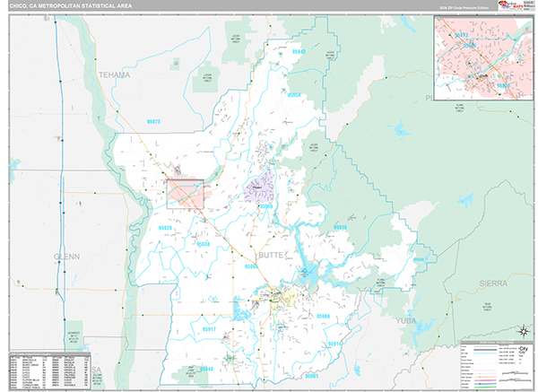Chico, CA Metro Area Wall Map