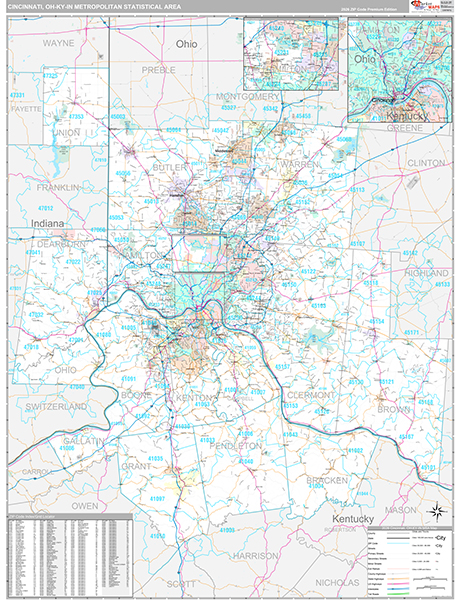 Cincinnati, OH Metro Area Wall Map