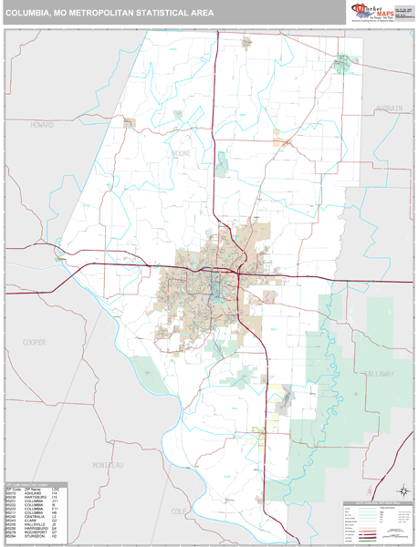Columbia, MO Metro Area Wall Map